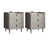 MESCXTY Nightstand, Contemporary Bed Side Table Solid Wood Frame Nightstand Classic Glam Bedside Cabinet 3 Drawers for Bedroom with Black Legs, Light Gray 2 Piece Set 19.5" L x 16" D 22.5" H