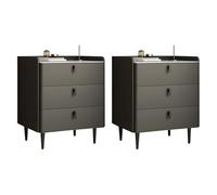 MESCXTY Nightstand, Contemporary Bed Side Table Solid Wood Frame Nightstand Classic Glam Bedside Cabinet 3 Drawers for Bedroom with Black Legs, Dark Gray 2 Piece Set 19.5" L x 16" D 22.5" H