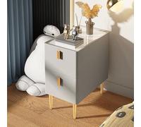MESCXTY Nightstand, Modern Bedside Table End with 2 Drawer, Stone Top Nightstand Cabinet Furniture Night Leather 4 Legs for Bedroom, Light Gray 12" L x 16" W 22" H