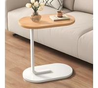 MESCXTY Oval Wood Side Table with Iron Pedestal Base - 23.5 Inch Height table, Small Coffee Table, Mini Sofa Cabinet Tea Corner Bedside Natural/White 18" L x 12" W 23.5" H