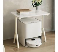 MESCXTY Robot Vacuum Stand Cabinet, End Side Table with Adjustable Shelf, Steel Frame Wooden Top, Sweeping Storage Rack for Living Room, Home, Office(White,40cm/16in)