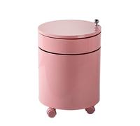 MESCXTY Round Nightstand with Drawers, 2/3-Tier Side Table Storage Cabinet Modern End Small Cupboard Bedside Sliding Doors for Bedroom Living Room(15''x22'', Pink)