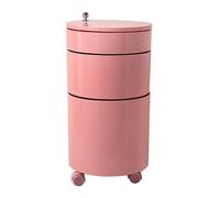 MESCXTY Round Nightstand with Drawers, 2/3-Tier Side Table Storage Cabinet Modern End Small Cupboard Bedside Sliding Doors for Bedroom Living Room(15''x30'', Pink)