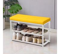 MESCXTY Shoe Bench, Storage Rack Entryway, Synthetic Leather with Stitching, for Hallway Entryway Living Room Rustic, Loads 300 Lb, 35.4 X 11.8 17.7 Inches(Yellow,35.4"(90cm))