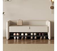 MESCXTY Shoe Bench with Cushioned Backrest, 2 Layer Shoe Rack at The Entrance, Multifunctional Sofa Style Bench, Suitable for Living Room, Bedroom, Entryway(160cm, Offwhite)