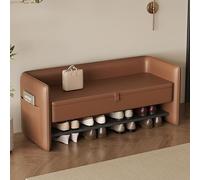 MESCXTY Shoe Bench with Cushioned Backrest, 2 Layer Shoe Rack at The Entrance, Multifunctional Sofa Style Bench, Suitable for Living Room, Bedroom, Entryway(140cm, Brown)