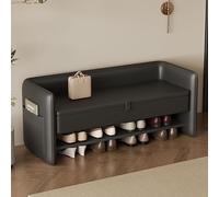MESCXTY Shoe Bench with Cushioned Backrest, 2 Layer Shoe Rack at The Entrance, Multifunctional Sofa Style Bench, Suitable for Living Room, Bedroom, Entryway(120cm, Black)