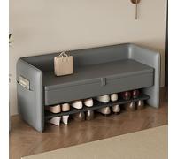 MESCXTY Shoe Bench with Cushioned Backrest, 2 Layer Shoe Rack at The Entrance, Multifunctional Sofa Style Bench, Suitable for Living Room, Bedroom, Entryway(120cm, Gray)