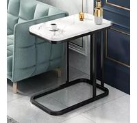 MESCXTY Side Table Coffee Accent for Couch and Bed, C Shaped End w/Faux Marble Tabletop & Steel Frame, Bedside Narrow Snack Small Living Room Bedroom (Color : White+Blac