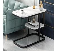 MESCXTY Side Table Coffee Accent for Couch and Bed, C Shaped End w/Faux Marble Tabletop & Steel Frame, Bedside Narrow Snack Small Living Room Bedroom (Color : White+Blac