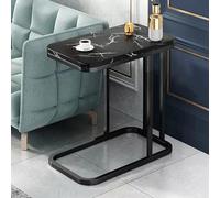 MESCXTY Side Table Coffee Accent for Couch and Bed, C Shaped End w/Faux Marble Tabletop & Steel Frame, Bedside Narrow Snack Small Living Room Bedroom (Color : Black, Si