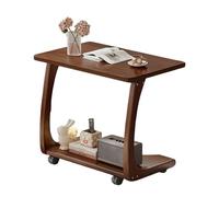 MESCXTY Solid Wood Side Table with Rolling Wheels, C Shaped Small End Table,Mobile Bedside Table Tray Table, Coffee Table for Small Space,Living Room,Bedroom(35cm, Walnut1)