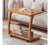 MESCXTY Solid Wood Side Table with Rolling Wheels, C Shaped Small End Table,Mobile Bedside Table Tray Table, Coffee Table for Small Space,Living Room,Bedroom(35cm, Cherry)