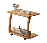 MESCXTY Solid Wood Side Table with Rolling Wheels, C Shaped Small End Table,Mobile Bedside Table Tray Table, Coffee Table for Small Space,Living Room,Bedroom(40cm, Cherry1)