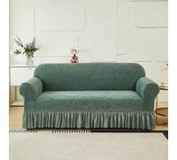 MESCXTY Stretch Sofa Cover Printed Couch Maple Leaf Pattern Washable Furniture Protector for Living Roo There is a Skirt Edge Design （2-Person seat Slipcover，Ink Green）