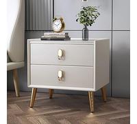 MESCXTY Tall Nightstands, Modern 2-Drawer Nightstand, Solid Wood Bedside Table, Faux Marble Top, Leather Bedroom Night Stand Side Table for Living Room Office (Color : Off-White, Size L:40CM/15.7IN)