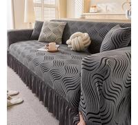 MESCXTY Three Person Anti Slip Elastic Sofa Cover, Printed Plush Pattern, Suitable for All Seasons, Modern Furniture Protective 07-Dark Gray