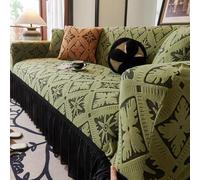 MESCXTY Three Person Anti Slip Elastic Sofa Cover, Printed Plush Pattern, Suitable for All Seasons, Modern Furniture Protective 04-Green