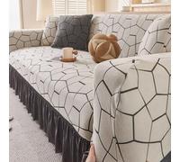 MESCXTY Three Person Anti Slip Elastic Sofa Cover, Printed Plush Pattern, Suitable for All Seasons, Modern Furniture Protective 03-Rice Color