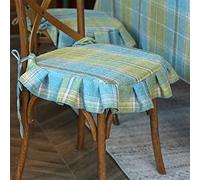 MESCXTY U Shaped Ruffled Chair Cushion with Ties Country Style Checked Kitchen Dining Pad Non Slip Seat Removable Cover, Green