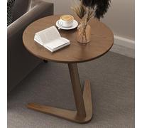 MESCXTY Vintage C-Shaped Round End Table,Wooden Small Coffee Table,Sofa Side Table Reception Tables that Slide Under for Living Room, Bedroom,Office(50x50cm, Walnut)