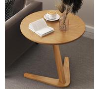 MESCXTY Vintage C-Shaped Round End Table,Wooden Small Coffee Table,Sofa Side Table Reception Tables that Slide Under for Living Room, Bedroom,Office(50x50cm, Wood)