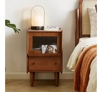 MESCXTY Vintage Nightstand with 2 Drawers,Modern Solid Wood Bedside Table with Glass Door, Accent End Table for Living Rooms & Small Spaces(35cm, Walnut)