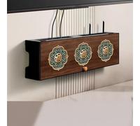 MESCXTY Wall Mount WiFi Router Box, Storage Cabinet By Solid Wood, Power Strip and Cable Management Hider Rack, for Living Room, Office, Bedroom(Brown B,80cm/31.5in)