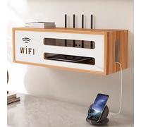 MESCXTY Wall Mount WiFi Router Box, Storage Cabinet, Power Strip and Cable Management Hider Rack, Invisible Storage, for Living Room, Office, Bedroom(Brown)