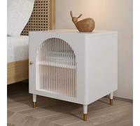 MESCXTY White Nightstand Fluted Bed Side Table,Mid-Century Modern Night Stand with Corrugated Tempered Glass Wood Bedside Tables for Bedroom Office,Study End Table