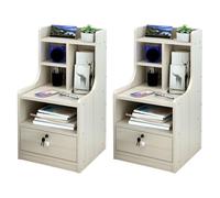 MESCXTY Wooden Night Table Modern Minimalist Bedside with Drawers Rack Bedroom Imitation Solid Wood Storage Cabinet Off-White 1 Drawer 2 Pieces Set 12.5" L x 12" W 27.5" H