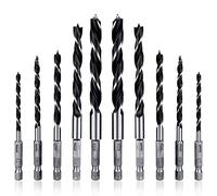 Mesee 10 Pieces HSS Brad Point Twist Drill Bits, 1/4 Inch Hex Shank Quick Change Twist Drill Bits Set for Woodworking Dowel Drilling - 4mm/ 5mm/ 6mm/ 8mm/ 10mm