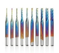 Mesee 10 Pieces Nano Blue Coat End Mill CNC Router Bits, 1/8 Inch Shank Carbide End Milling Cutter Engraving Bit Rotary Burrs Tool Set for PCB Mould Plastic Fiber Carbon Fiber, 0.8-3.175mm