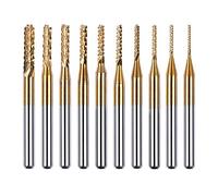 Mesee 10Pcs Titanium Coat Carbide End Milling Engraving Bits, 1/8 inch Shank CNC Rotary Burrs Bit Set for PCB SCM Circuit Board Plastic Fiber Wood Rotary Drilling Tool Accessory, 0.8mm-3.175mm