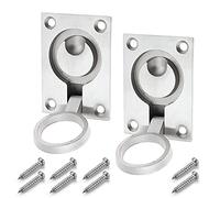Mesee 2 Packs Flush Ring Pull Handle with Mount Screws 63 x 45mm Stainless Steel Hidden Marine Hatch Locker Cabinet Drawer Pull Handles Boat Yacht Door Lift Ring Pulls Hardware Accessories