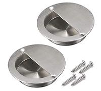 Mesee 2 Packs Recessed Sliding Door Handles with Fixing Screws, 90mm Stainless Steel Concealed Round Flush Pull Handle Finger Pulls Wardrobes Drawer Cabinet Doors Knob