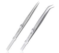 Mesee 2 Pieces Diamond Stone Tweezer Set Stainless Steel Slide Locking Precision Tweezers Multipurpose Straight and Curved Fine Pointed Tip Tweezers for Gem and Jewelry DIY Craft Making