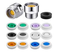 Mesee 2 Sets G1/2 Shower Flow Reducer Limiter Kit, 7 Different Shower Head Flow Restrictor 1.2/1.5/1.8/2.0/2.2/2.5/3.0 GPM with Water Flow Saver Adapters Control Valve for Fixed Handheld Shower Head