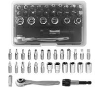 Mesee 28-Piece Mini Screwdriver Bit & Socket Set with Right Angle Ratchet Wrench and Extension Bar, CR-V Metric Driver Sockets 1/4" Hex Shank Multi-Bit Torx Sloted Hexagon Pozidrive Phillips Bits