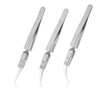 Mesee 3 Pieces Ceramic Tweezer Kit, Precision Reverse Tweezers Non-Conductive, Anti-Magnetic, Heat Resistant Pointed & Curved Tips Tweezers Set for Pinching Coils, Cross Lock Soldering Tool Kit