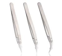Mesee 3 Pieces Precision Ceramic Tweezers Set, Antistatic Pointed & Curved Tips Tweezers with Stainless Steel Handle Non-Conductive Hand Tool for Electronics Soldering Jewelry Making Laboratory Work
