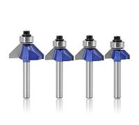 Mesee 4 Pieces 45 Degree Chamfer Router Bit Set, 1/4 Inch Shank Industrial Grade Top End Bearing Bevel Edge Forming Router Bits Cutter Woodworking Tool for Making Wooden Door Window Frames Cabinets