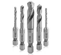 Mesee 5 Pieces Stubby Drill Bit Set 1/4" Hex Shank Quick Change Stubby Bits 3/32" 1/8" 3/16" 1/4" 5/16" SAE Sizes HSS Drill Bits Twist Drive Bit for Metal Wood Plastic
