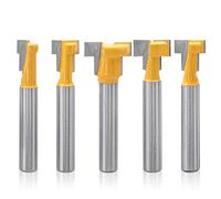 Mesee 5 Pieces T-Slot Router Bit Set, 1/4 Inch Shank T Slotting Keyhole Router Bits Woodworking T-Track Grooving Milling Cutter Tool for 5/16", 3/8", 1/2", 7/16", 5/8" Hex Bolts