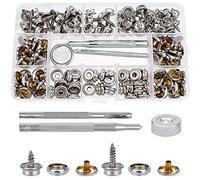 Mesee 50 Sets Canvas Snap Fasteners Kit, Stainless Steel Screw Snaps Button Replacement Press Stud Kit with Setting Tool for Boat Covers Tents Tarpaulins Furniture (2 Sizes, 10mm Screw & 15mm Screw)