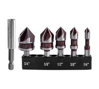 Mesee 5Pcs Cobalt Countersink Drill Bits with Bit Extension,1/4'' 3/8'' 1/2'' 5/8'' 3/4'' Countersink Bits 1/4" Hex Shank 82 Degree 5 Flute Counter Sinker Drill Bit Tool for Metal, Plastics, Wood