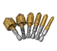 Mesee 6 Pieces Countersink Drill Bit Set 1/4 Inch Hex Shank 5 Flute 82 Degree Chamfering Drill Bits Titanium Coated HSS Center Countersink Bits for Wood Drilling 6/8/9/12/16/19mm