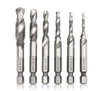 Mesee 6 Pieces Drill Tap Combination Bit Set, 1/4'' Hex Shank HSS Deburr Countersink Bits Spiral Screw Tap Tool Kit - Imperial 1/8 5/32 3/16 1/4 5/16 3/8