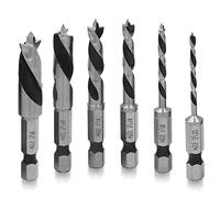 Mesee 6 Pieces HSS SAE Stubby Drill Bits, 1/4" Hex Shank Quick Change Brad Point Stubby Bit Set Woodworking Drilling Tool for Wood and Soft Metals Aluminum Iron Sheet Copper