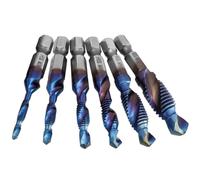 Mesee 6 Pieces HSS Tap Drill Bit Set M3 M4 M5 M6 M8 M10 Combination Drill & Taps Bits Hex Shank Blue Coated Spiral Screw Thread Tapping Tools for Drilling, Chamfering and Countersinking